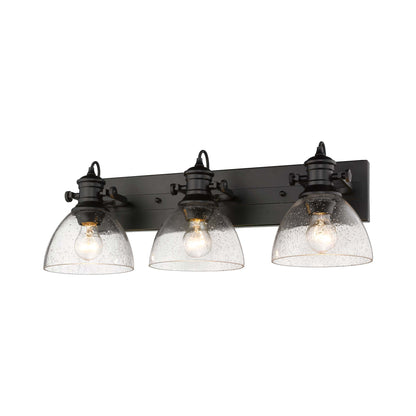 Yep by Golden Lighting Hines 3-light Vanity in Matte Black and Seeded Glass - - Golden Lighting