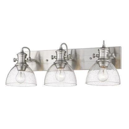 Yep by Golden Lighting Hines 3-light Vanity in Pewter and Seeded Glass - - Golden Lighting