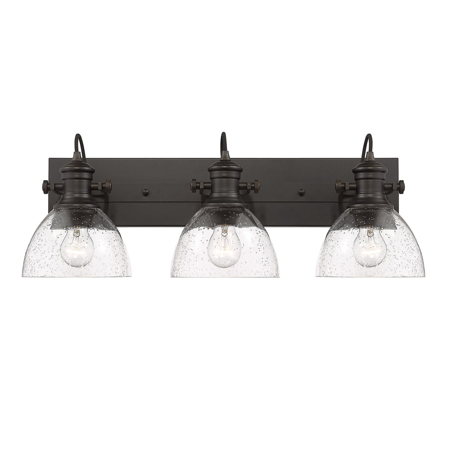 Yep by Golden Lighting Hines 3-light Vanity in Rubbed Bronze and Seeded Glass - - Golden Lighting