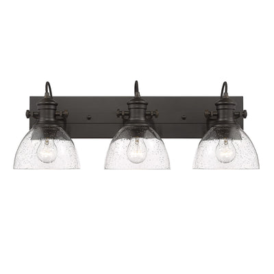 Yep by Golden Lighting Hines 3-light Vanity in Rubbed Bronze and Seeded Glass - - Golden Lighting