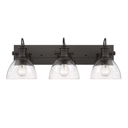 Yep by Golden Lighting Hines 3-light Vanity in Rubbed Bronze and Seeded Glass - - Golden Lighting