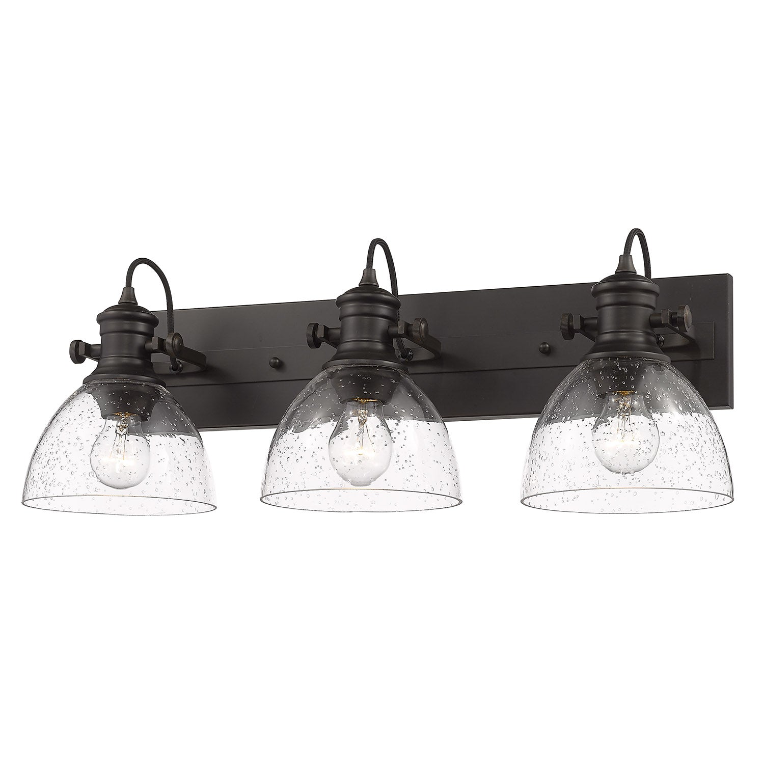 Yep by Golden Lighting Hines 3-light Vanity in Rubbed Bronze and Seeded Glass - - Golden Lighting