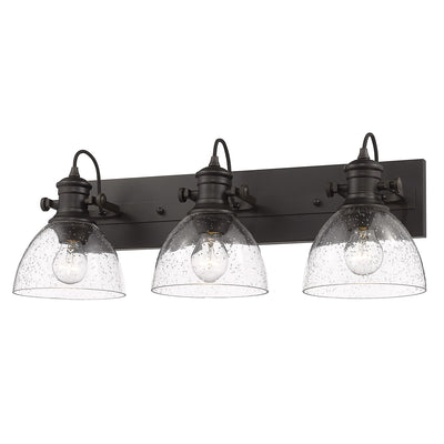 Yep by Golden Lighting Hines 3-light Vanity in Rubbed Bronze and Seeded Glass - - Golden Lighting