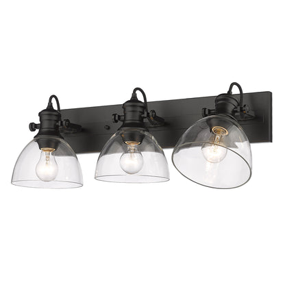 Yep by Golden Lighting Hines 3-light Vanity in Matte Black and Clear Glass