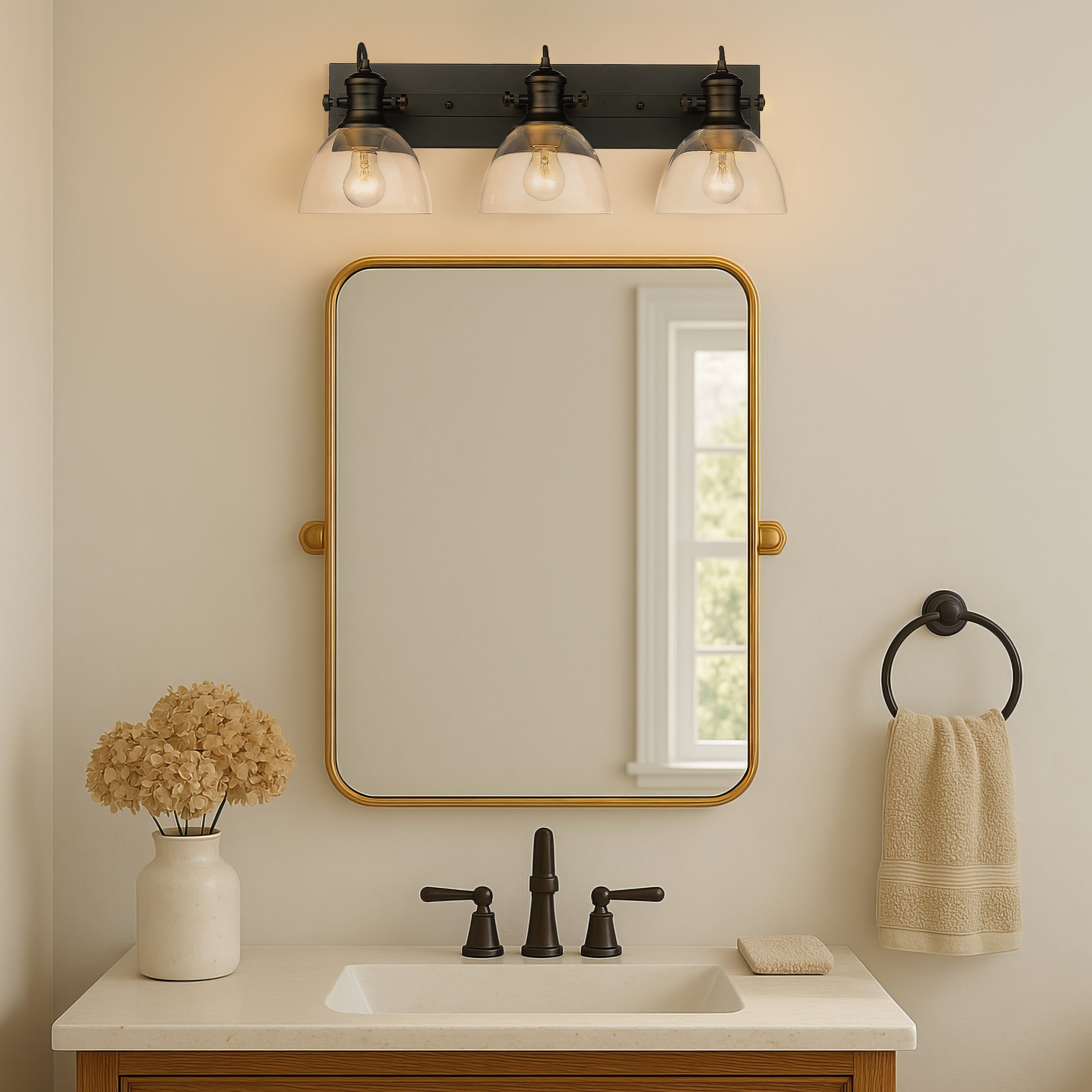 Yep by Golden Lighting Hines 3-light Vanity in Matte Black and Clear Glass