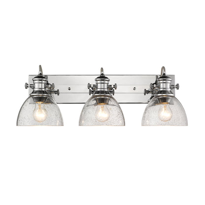 Hines 3-Light Bath Vanity in Chrome with Seeded Glass - - Golden Lighting