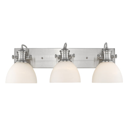 Hines 3-Light Bath Vanity in Pewter with Seeded Glass - - Golden Lighting