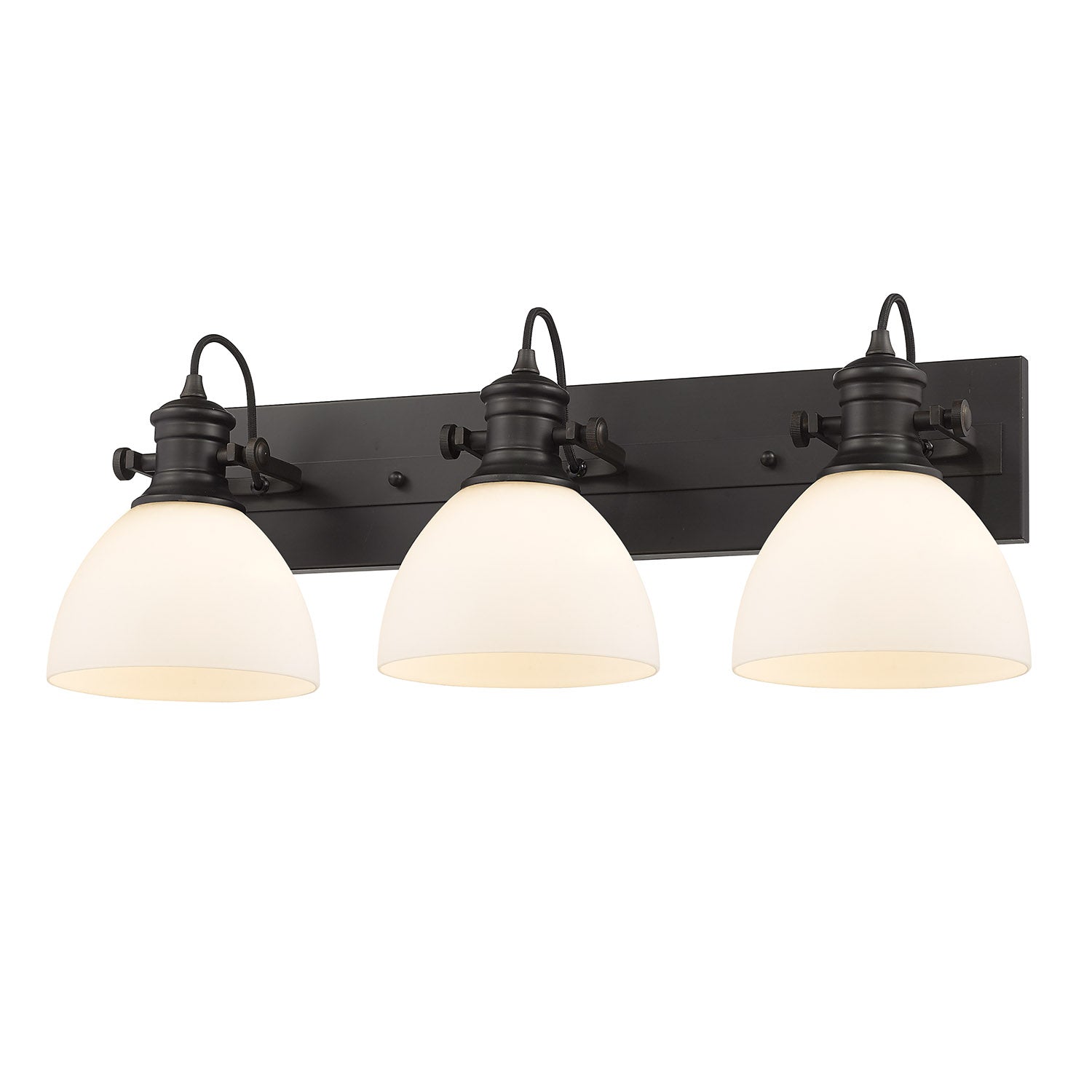 Yep by Golden Lighting Hines 3-light Vanity in Rubbed Bronze and Opal Glass