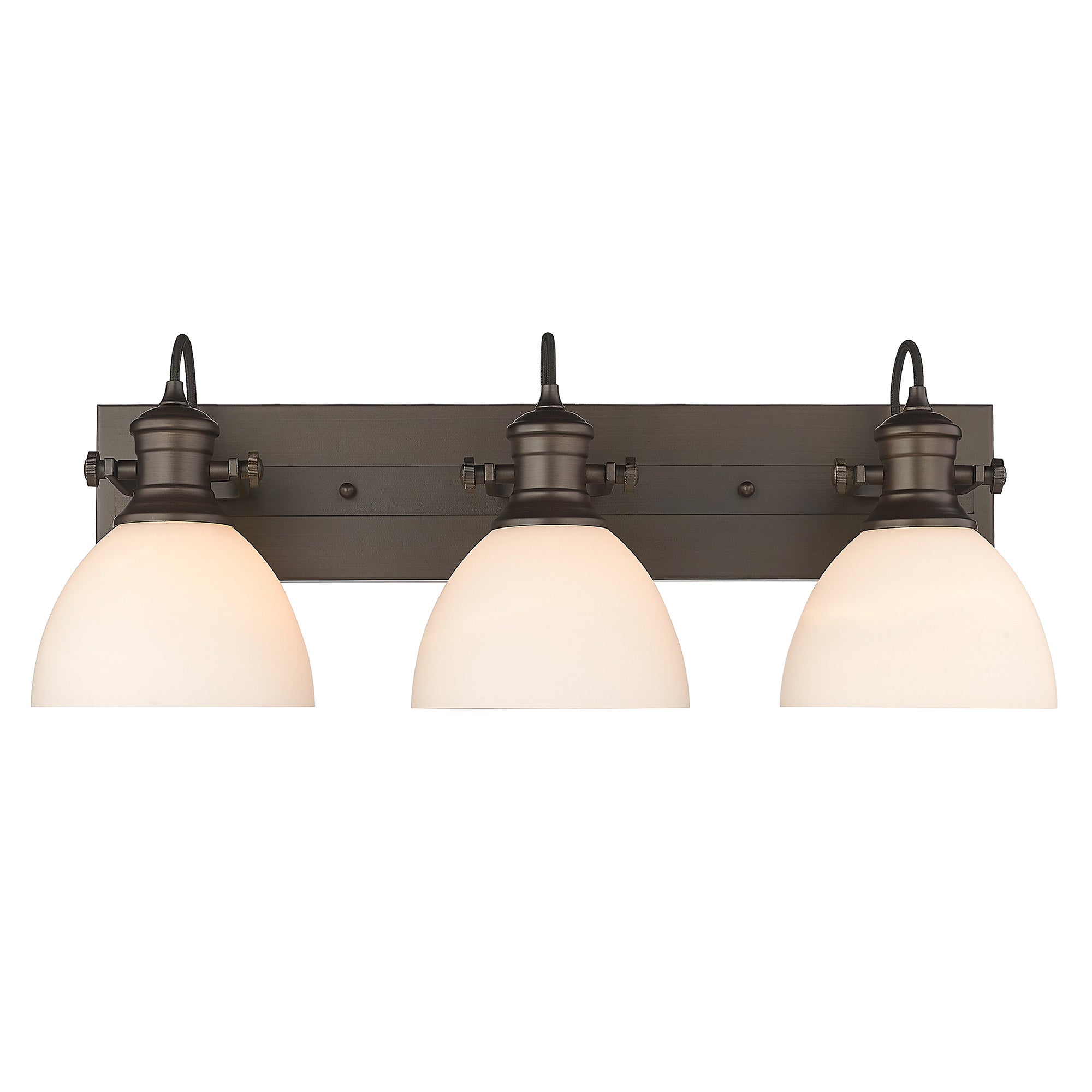 Hines 3-Light Bath Vanity in Rubbed Bronze with Opal Glass - Default Title - Golden Lighting