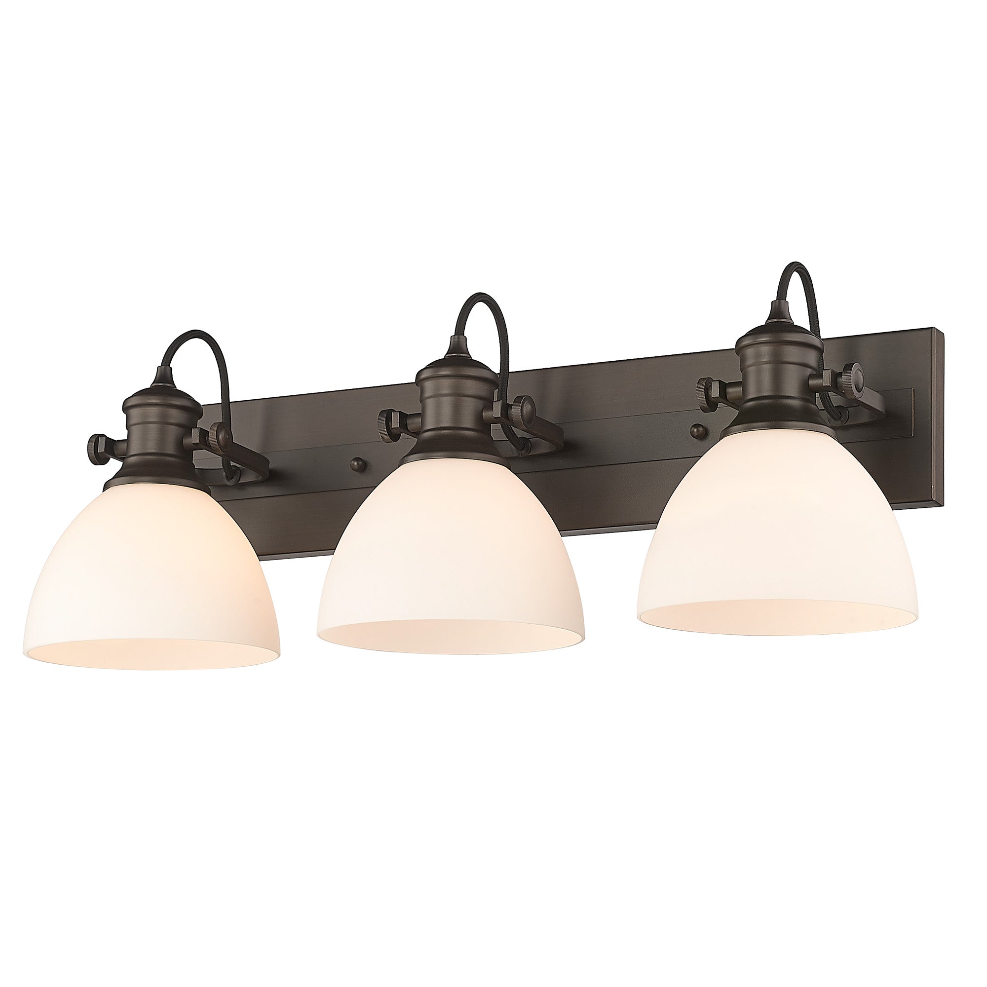 Hines 3-Light Bath Vanity in Rubbed Bronze with Opal Glass - - Golden Lighting