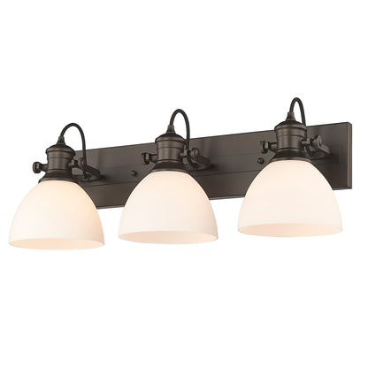 Hines 3-Light Bath Vanity in Rubbed Bronze with Opal Glass - - Golden Lighting