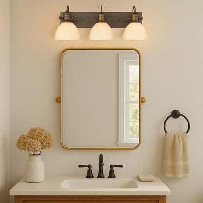 Yep by Golden Lighting Hines 3-light Vanity in Rubbed Bronze and Opal Glass