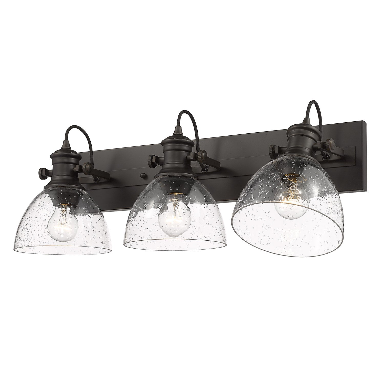 Yep by Golden Lighting Hines 3-light Vanity in Rubbed Bronze and Seeded Glass