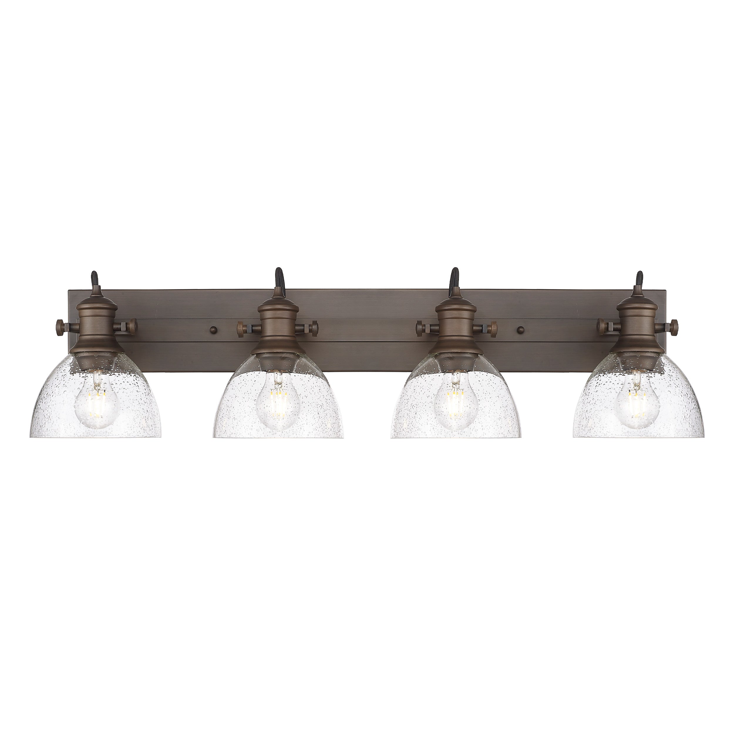 Hines 4-Light Vanity Light in Rubbed Bronze with Seeded Glass - - Golden Lighting