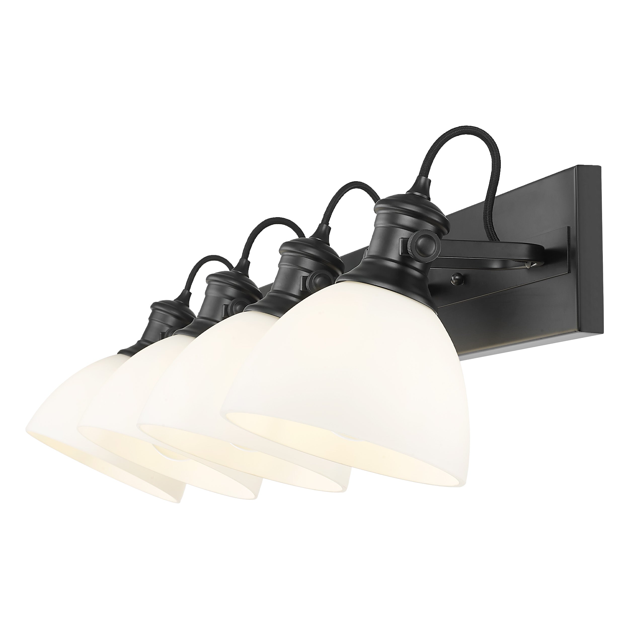 Yep by Golden Lighting Hines 4-light Vanity in Matte Black and Opal Glass - - Golden Lighting
