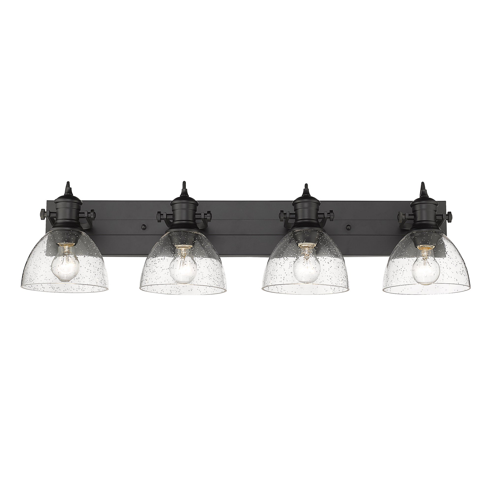 Yep by Golden Lighting Hines 4-light Vanity in Matte Black and Seeded Glass - - Golden Lighting