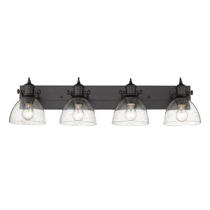 Yep by Golden Lighting Hines 4-light Vanity in Matte Black and Seeded Glass - - Golden Lighting
