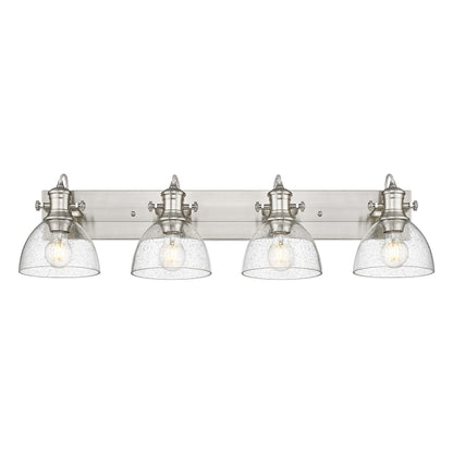 Yep by Golden Lighting Hines 4-light Vanity in Pewter and Seeded Glass - - Golden Lighting