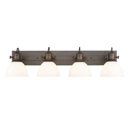 Yep by Golden Lighting Hines 4-light Vanity in Rubbed Bronze and Opal Glass - - Golden Lighting
