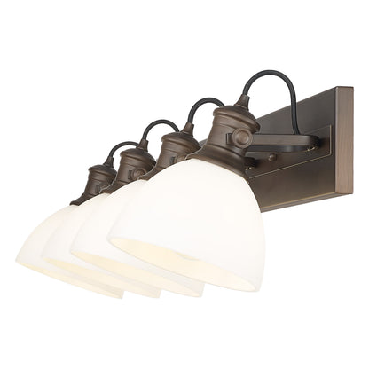 Yep by Golden Lighting Hines 4-light Vanity in Rubbed Bronze and Opal Glass - - Golden Lighting