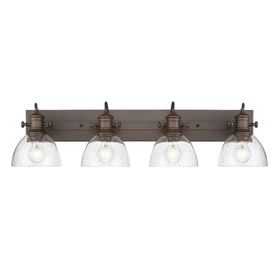 Yep by Golden Lighting Hines 4-light Vanity in Rubbed Bronze and Seeded Glass - - Golden Lighting