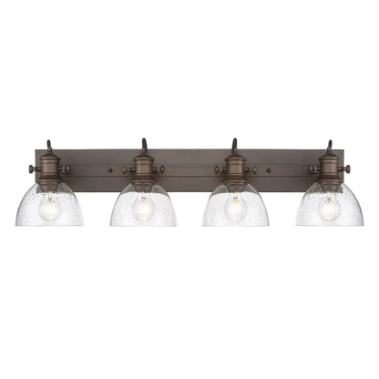 Yep by Golden Lighting Hines 4-light Vanity in Rubbed Bronze and Seeded Glass - - Golden Lighting