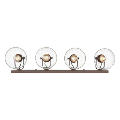 Yep by Golden Lighting Hines 4-light Vanity in Rubbed Bronze and Seeded Glass - - Golden Lighting