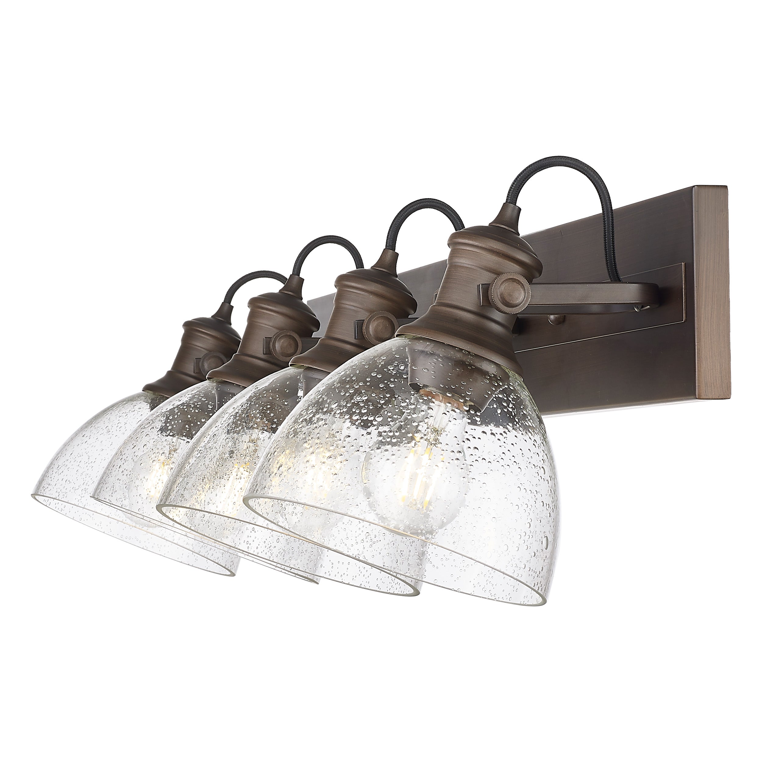 Yep by Golden Lighting Hines 4-light Vanity in Rubbed Bronze and Seeded Glass - - Golden Lighting