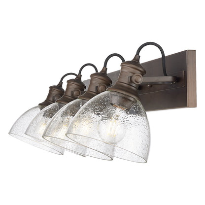 Yep by Golden Lighting Hines 4-light Vanity in Rubbed Bronze and Seeded Glass - - Golden Lighting