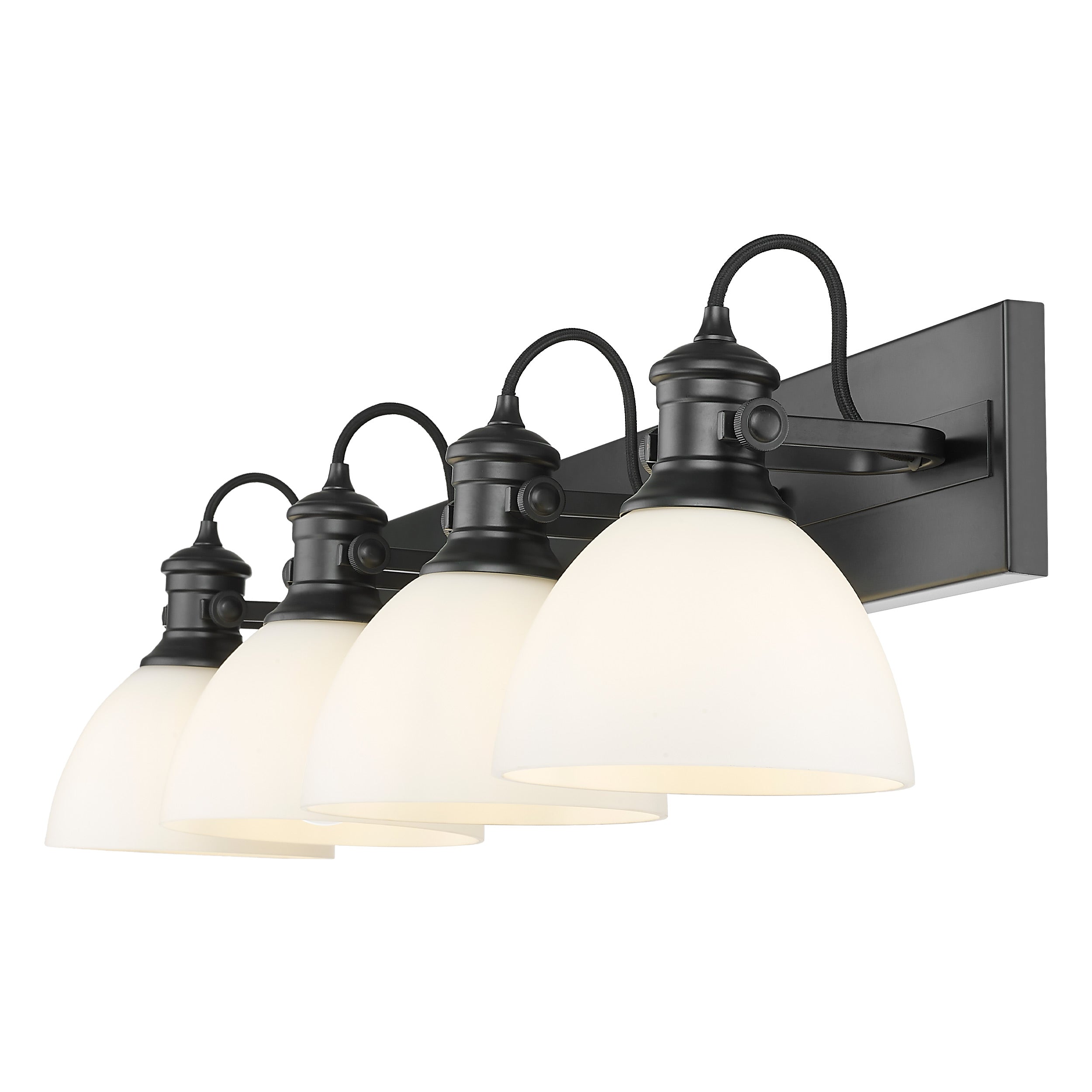 Yep by Golden Lighting Hines 4-light Vanity in Matte Black and Opal Glass