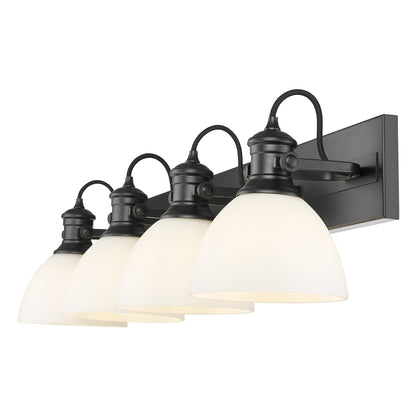 Yep by Golden Lighting Hines 4-light Vanity in Matte Black and Opal Glass