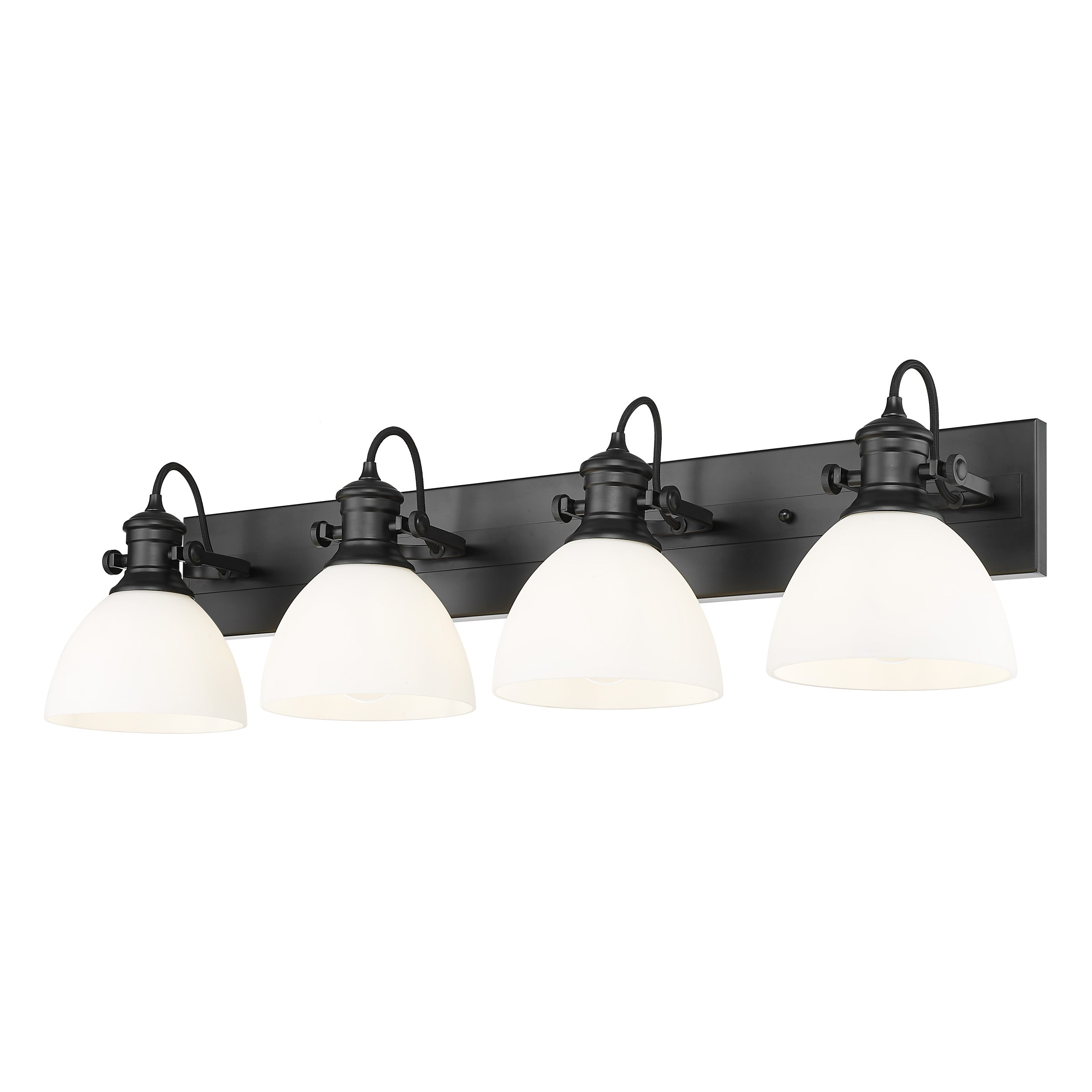 Yep by Golden Lighting Hines 4-light Vanity in Matte Black and Opal Glass