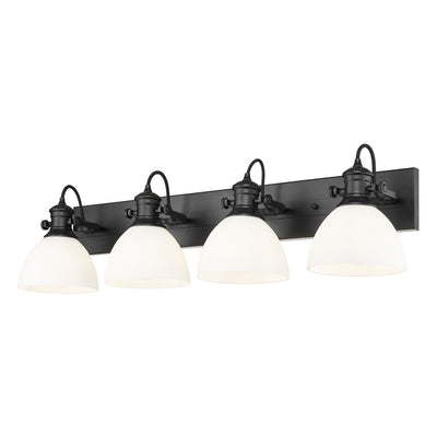 Yep by Golden Lighting Hines 4-light Vanity in Matte Black and Opal Glass - - Golden Lighting