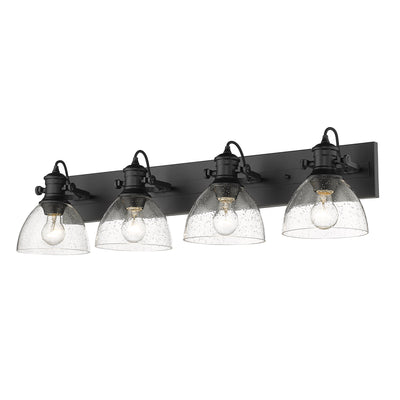 Yep by Golden Lighting Hines 4-light Vanity in Matte Black and Seeded Glass - - Golden Lighting