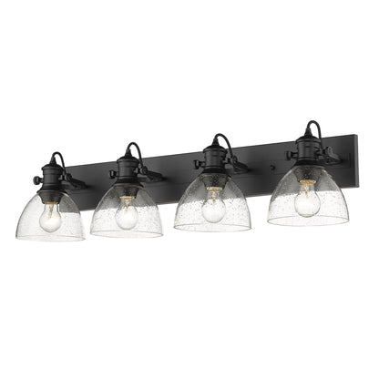Hines 4-Light Bath Vanity in Matte Black with Seeded Glass Shades - - Golden Lighting