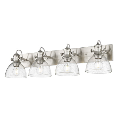 Yep by Golden Lighting Hines 4-light Vanity in Pewter and Seeded Glass - - Golden Lighting