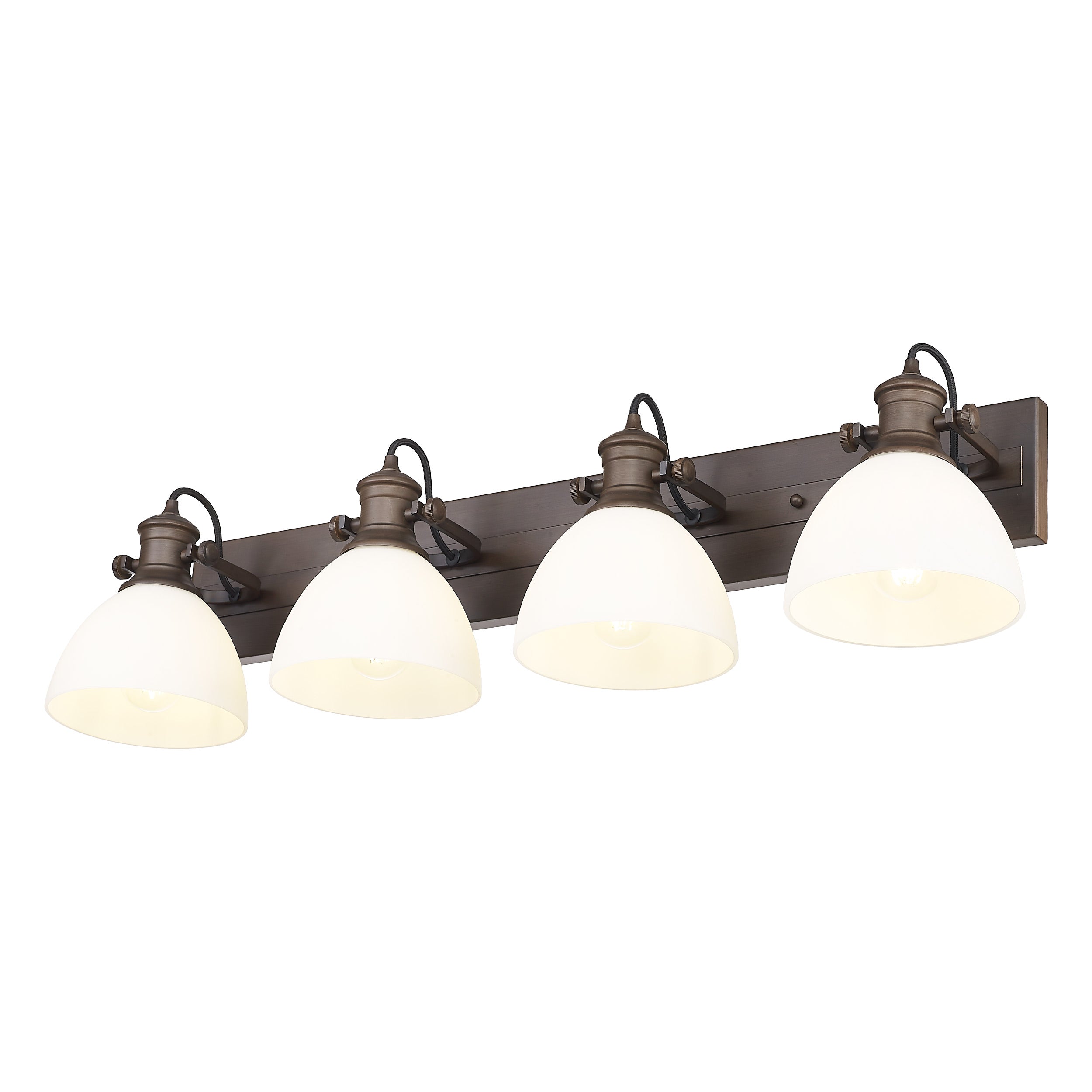 Yep by Golden Lighting Hines 4-light Vanity in Rubbed Bronze and Opal Glass