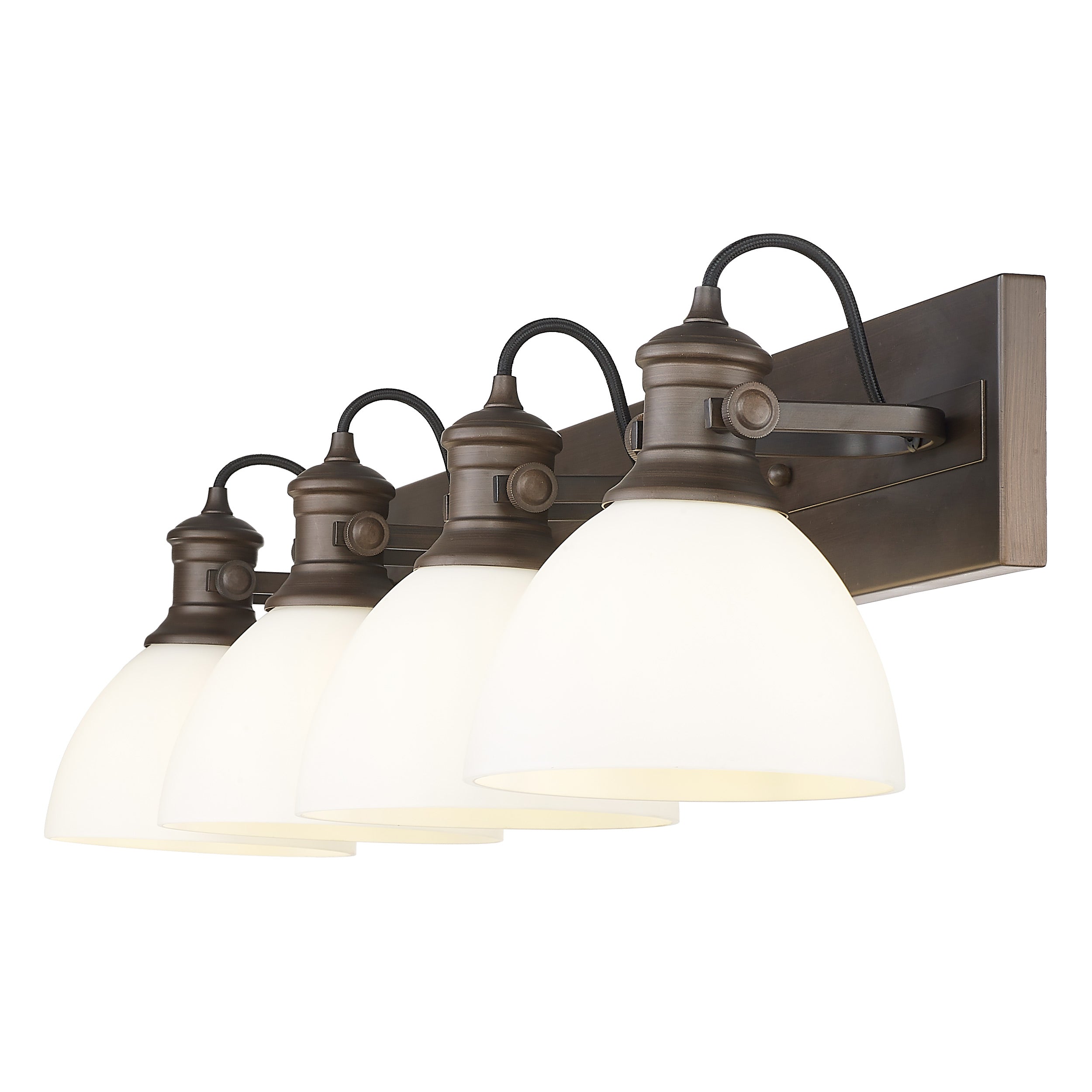 Yep by Golden Lighting Hines 4-light Vanity in Rubbed Bronze and Opal Glass