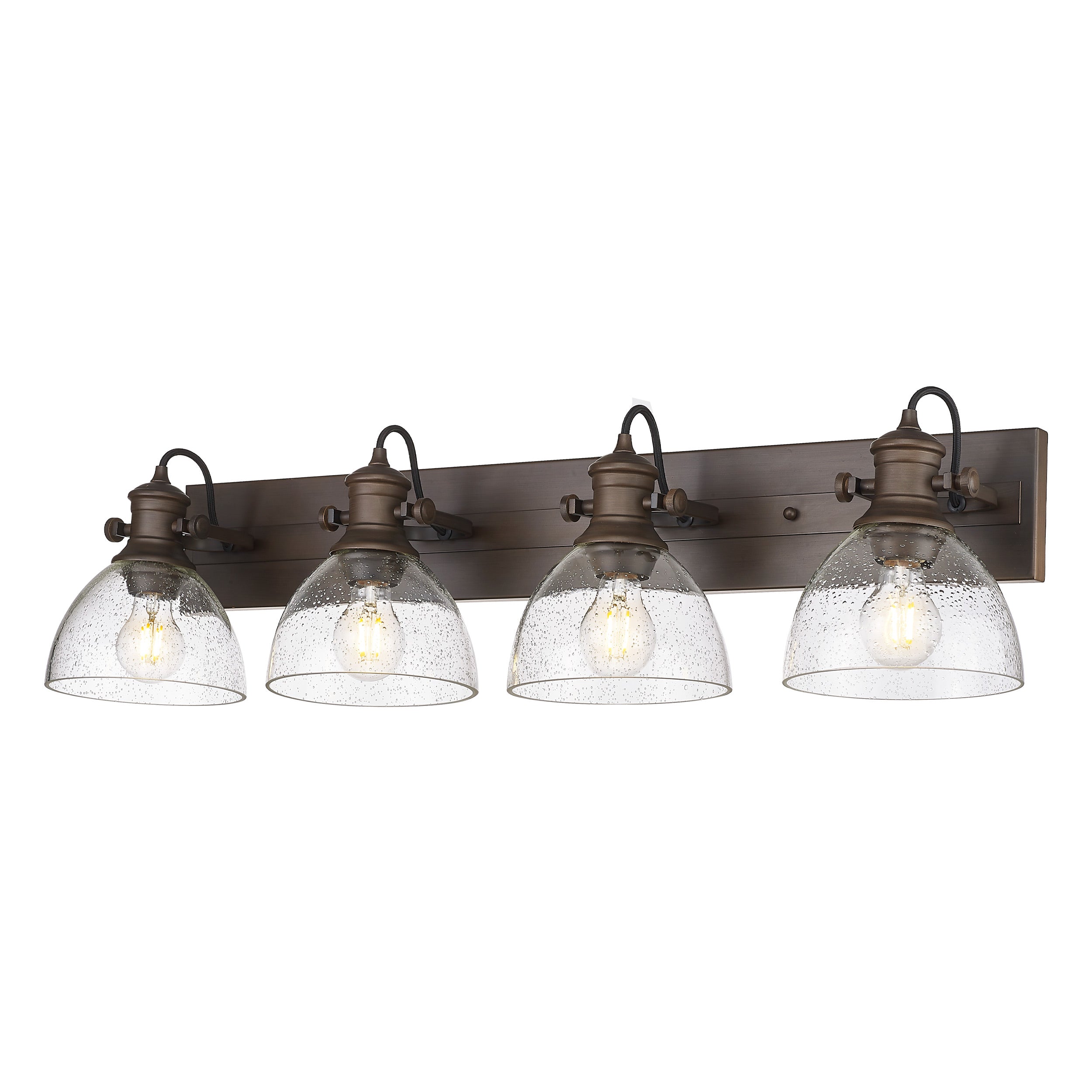 Yep by Golden Lighting Hines 4-light Vanity in Rubbed Bronze and Seeded Glass