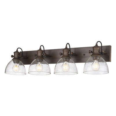 Yep by Golden Lighting Hines 4-light Vanity in Rubbed Bronze and Seeded Glass - - Golden Lighting