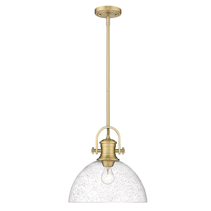 Yep by Golden Lighting Hines 1-light 14in Pendant in Brushed Champagne Brass and Seeded Glass - - Golden Lighting