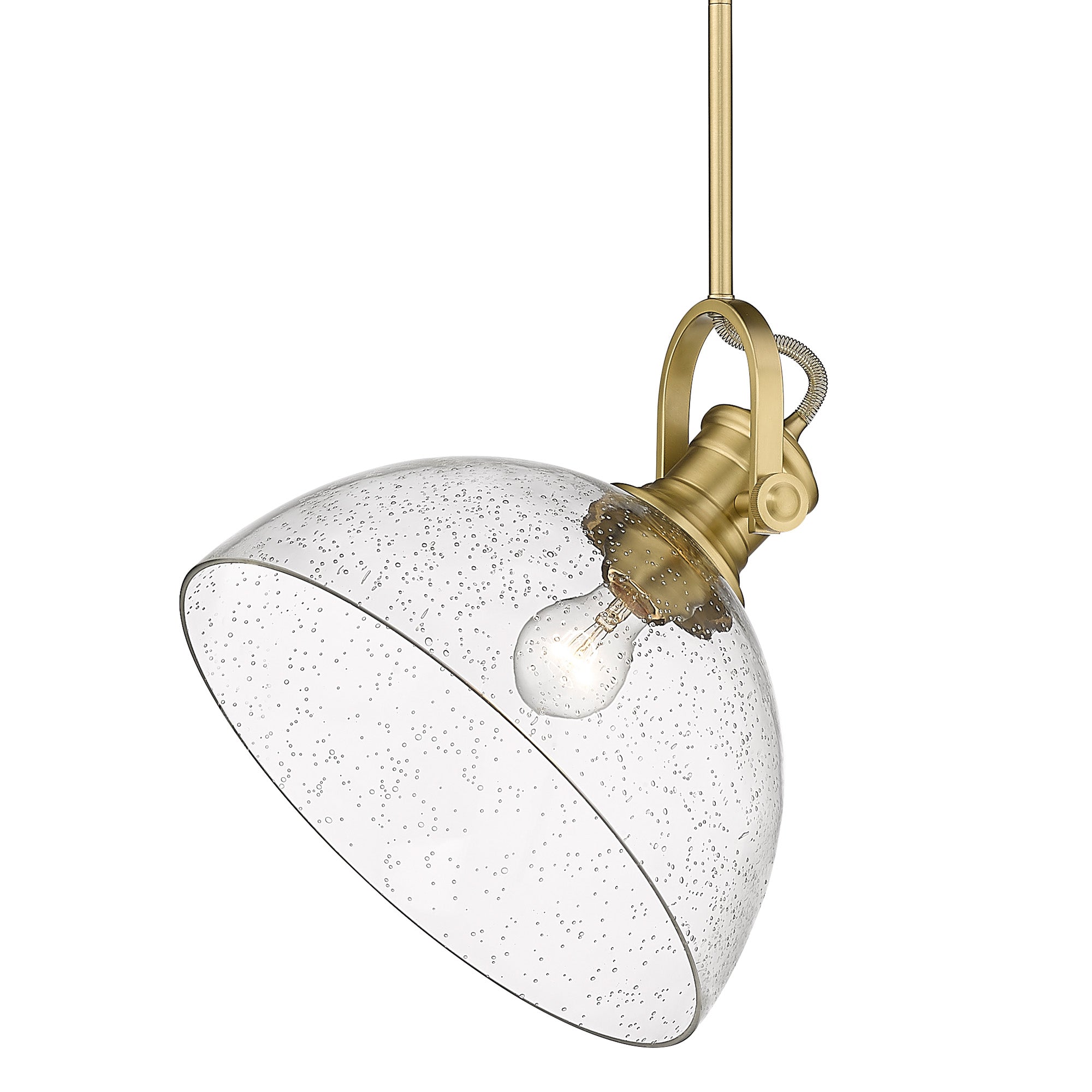 Yep by Golden Lighting Hines 1-light 14in Pendant in Brushed Champagne Brass and Seeded Glass - - Golden Lighting