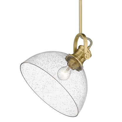 Yep by Golden Lighting Hines 1-light 14in Pendant in Brushed Champagne Brass and Seeded Glass - - Golden Lighting