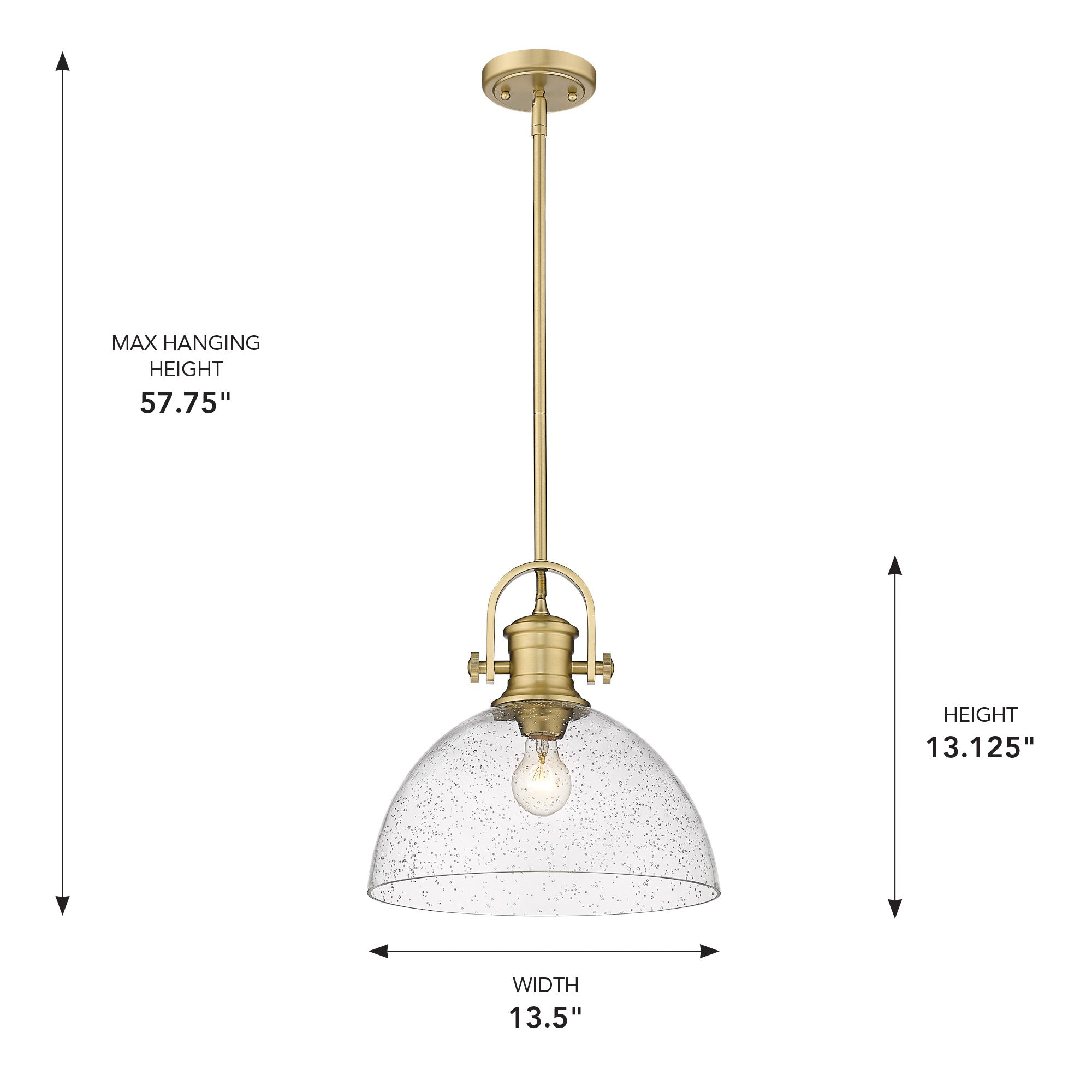 Yep by Golden Lighting Hines 1-light 14in Pendant in Brushed Champagne Brass and Seeded Glass - - Golden Lighting