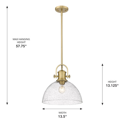 Yep by Golden Lighting Hines 1-light 14in Pendant in Brushed Champagne Brass and Seeded Glass - - Golden Lighting
