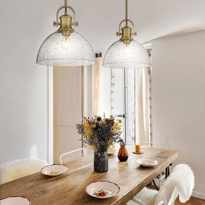 Yep by Golden Lighting Hines 1-light 14in Pendant in Brushed Champagne Brass and Seeded Glass - - Golden Lighting
