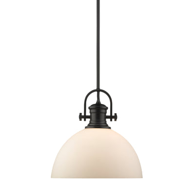 Yep by Golden Lighting Hines 1-light 14in Pendant in Matte Black and Opal Glass - - Golden Lighting
