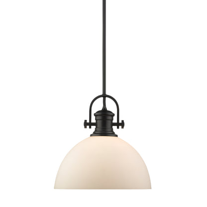 Yep by Golden Lighting Hines 1-light 14in Pendant in Matte Black and Opal Glass - - Golden Lighting