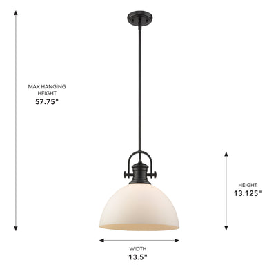 Yep by Golden Lighting Hines 1-light 14in Pendant in Matte Black and Opal Glass - - Golden Lighting