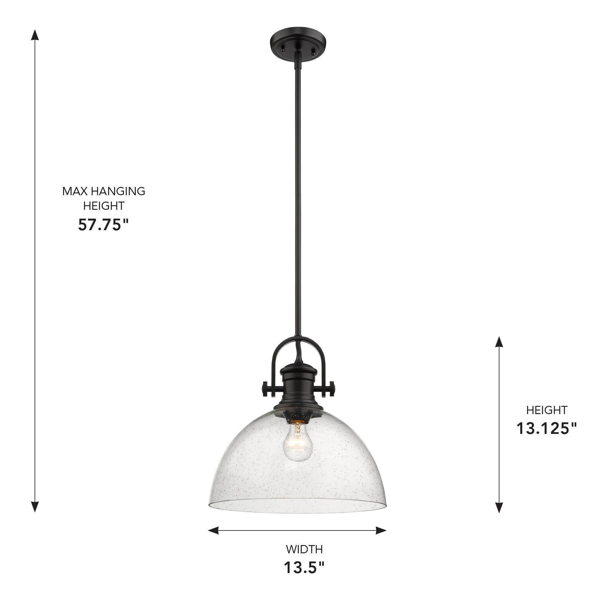 Yep by Golden Lighting Hines 1-light 14in Pendant in Matte Black and Seeded Glass - - Golden Lighting